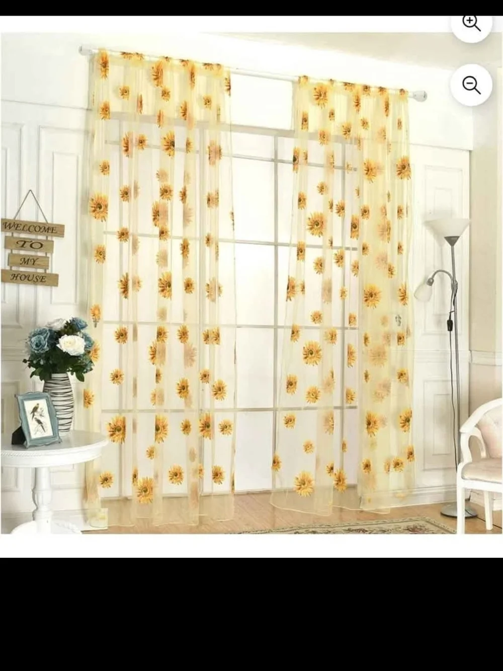 Sheer Sunflower Curtain Panels - Yellow Floral Window Curtains